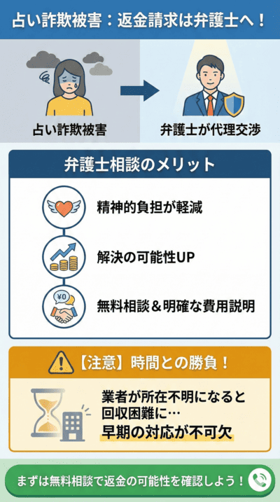 【占い詐欺】返金請求は弁護士へ!相談のメリットと注意点